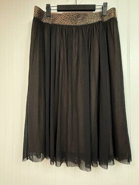 Chico's Mesh Animal Detail Midi Skirt Women's Sz 2 / Large Black Layered NWT